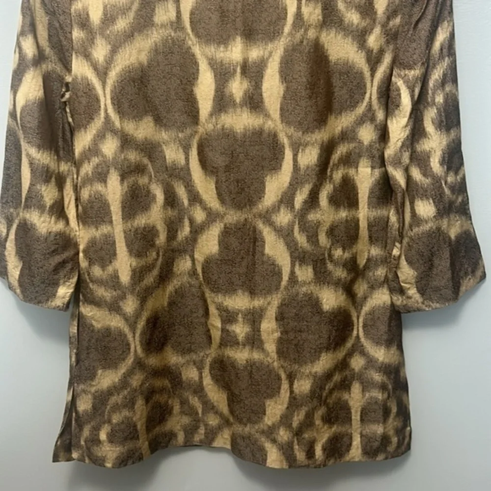 TORY BURCH Silk Blend Jewel Mirror Beaded Tunic Blouse -‎ Amber Brown - Size 2
